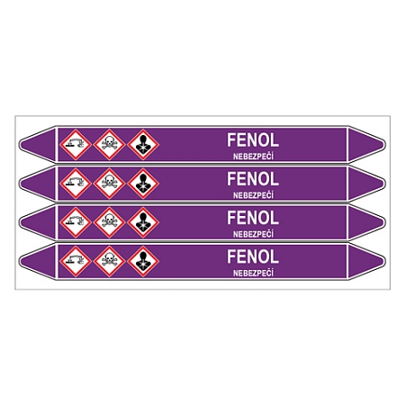 Značení potrubí, fenol,4 ks, 250 × 26 mm